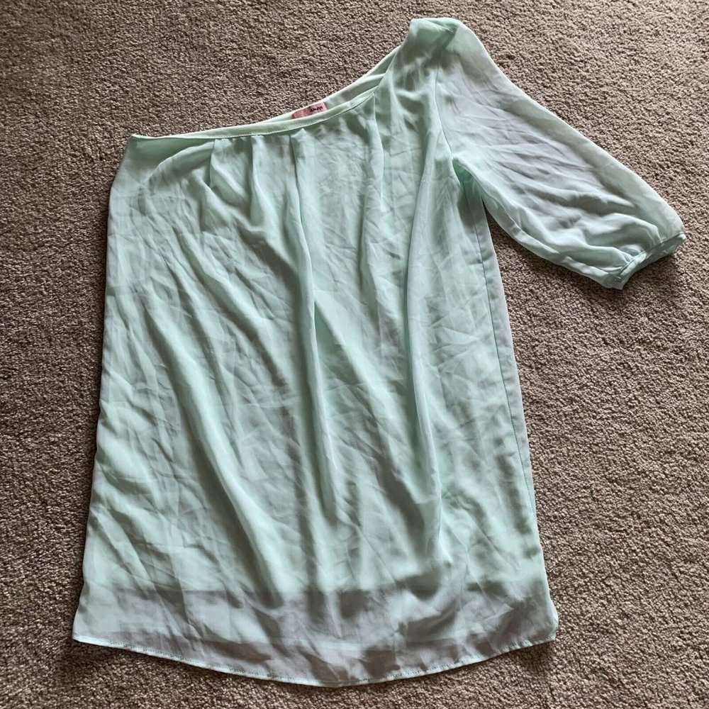 Always Womens L Light Green One Off Shoulder One Long Sleeve Top Blouse Shirt